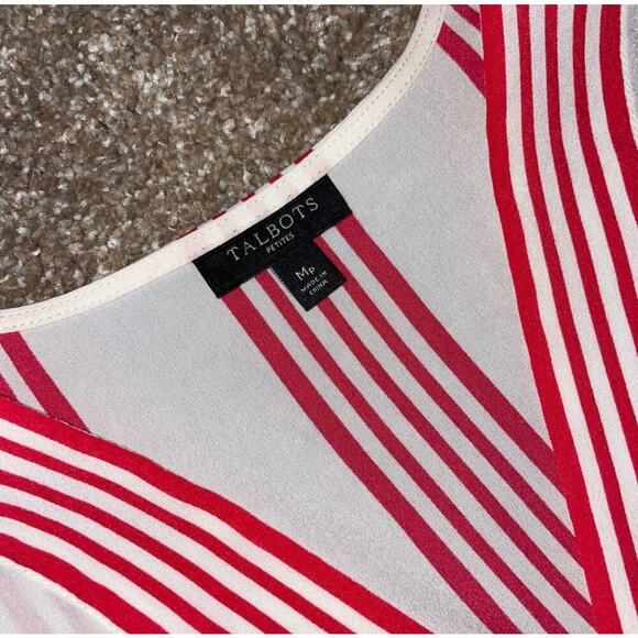 Talbots Women's blouse Faux Wrap Striped Top White Red Size MP short sleeve top - Picture 4 of 7
